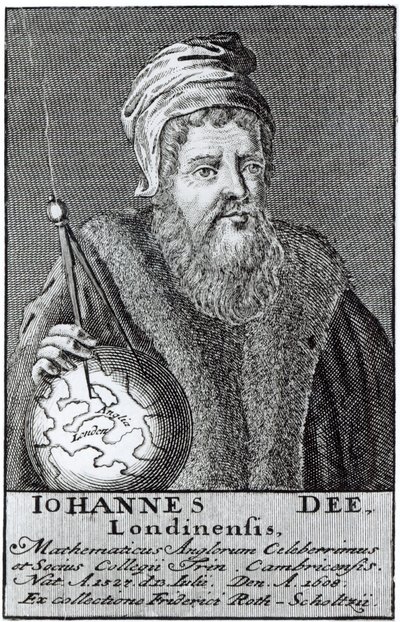 John Dee (1527-1608) en Londoner (gravering) (bundw foto) af English School