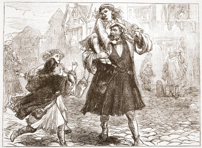 John Luther tager sin søn i skole, illustration fra The History of Protestantism af James Aitken Wylie (1808-1890), pub. 1878 af English School