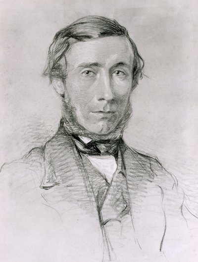 John Tyndall (1820-93) (kul forhøjet med hvidt på papir) af English School