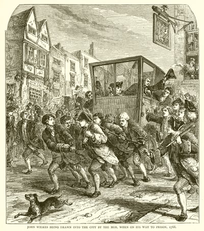 John Wilkes bliver trukket ind i byen af pøbelen, da han var på vej til fængsel, 1768 af English School