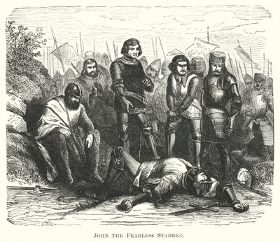 Johannes den Frygtløse stukket ned (kobberstik) af English School
