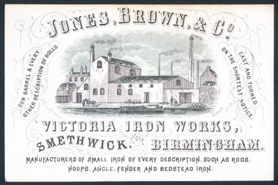 Jones, Brown & Co, Victoria Iron Works, handelskort af English School