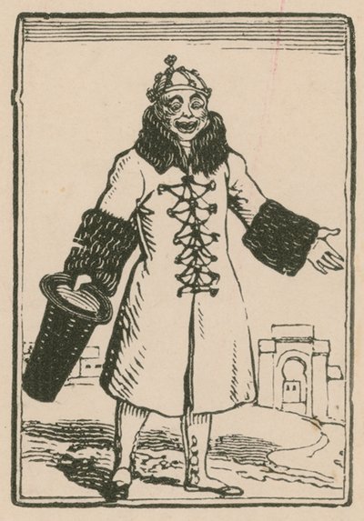Joseph Grimaldi som klovn synger All the World i Paris, Surrey Theatre, 1814 af English School