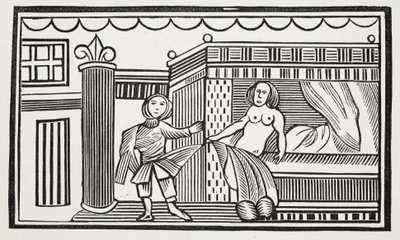 Joseph und seine Herrin, Illustration aus Chap-books of the Eighteenth Century von John Ashton, veröffentlicht 1882 von English School