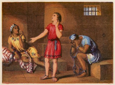 Joseph im Gefängnis (Farblithografie) von English School