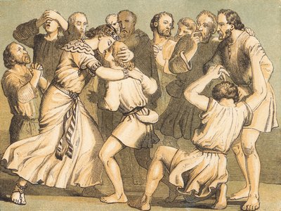 Joseph gør sig kendt for sine brødre (farvet indgravering) af English School