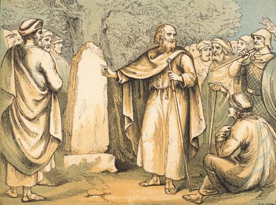 Joshuas afskedstale til israelitterne (farvet indgravering) af English School
