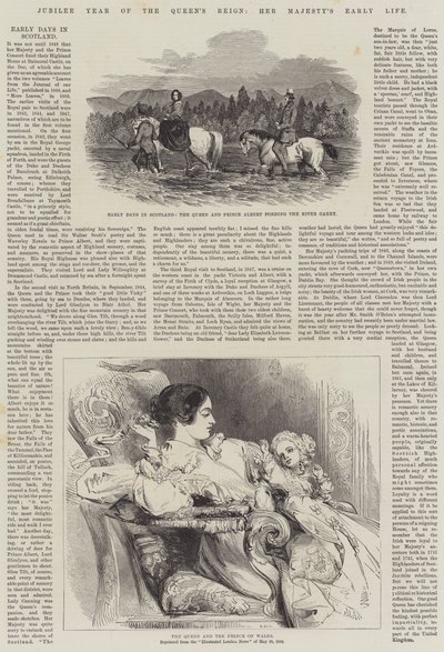 Jubilæumsåret for dronningens regeringstid, hendes majestæts tidlige liv (gravering) af English School