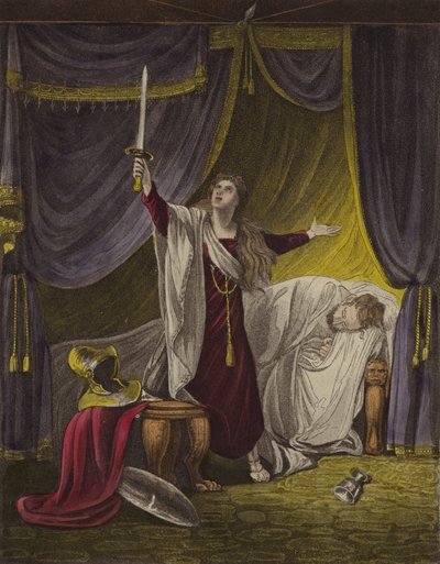 Judith halshugger Holofernes (farve litho) af English School