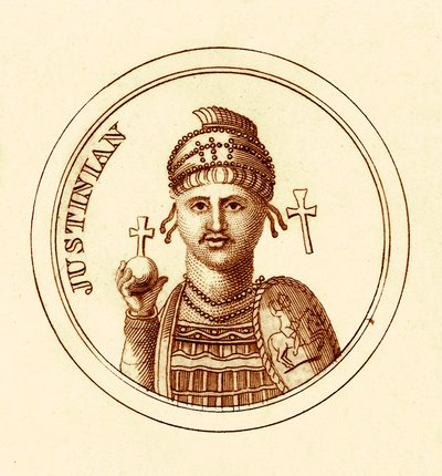 Justinian, illustration fra The Universal Historical Dictionary af George Crabb, udgivet 1825 (digitalt forbedret billede) af English School