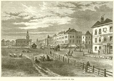 Kennington Common and Church i 1830 af English School