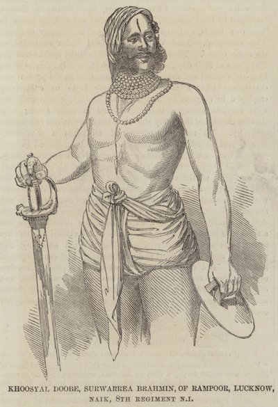 Khoosyal Doobe, Surwarrea Brahmin, af Rampoor, Lucknow, Naik, 8. Regiment Native Infantry (gravering) af English School