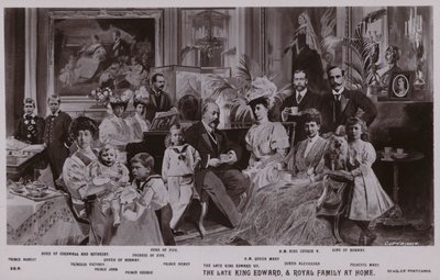 Kong Edward VII og hans familie (litho) af English School
