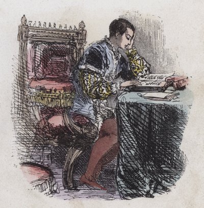King Edward VI læsning (farvet gravering) af English School