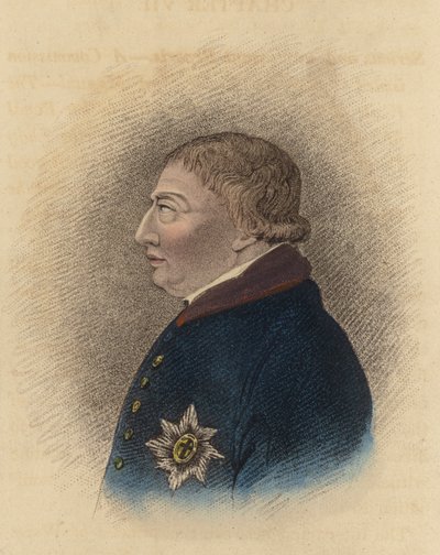 Kong George III, fra en skitse taget i Windsor under hans sygdom (farvet indgravering) af English School