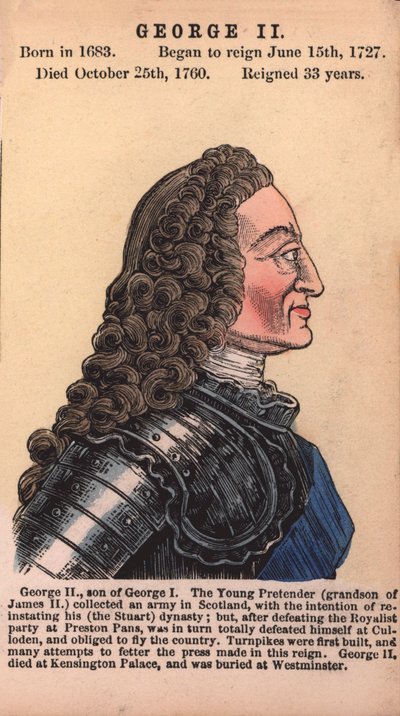 Kong George II (farvet gravering) af English School