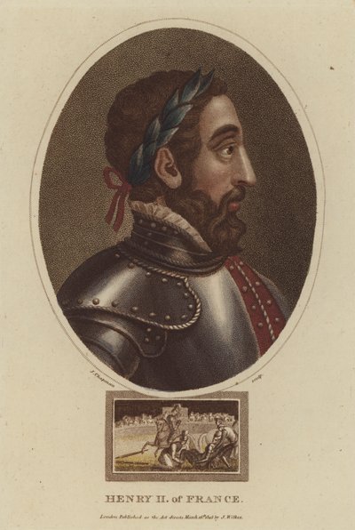 Kong Henrik II af Frankrig (farvet gravering) af English School