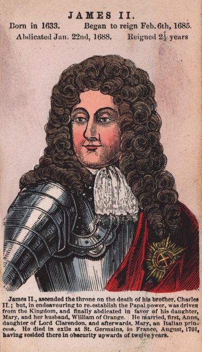 King James II (farvet gravering) af English School