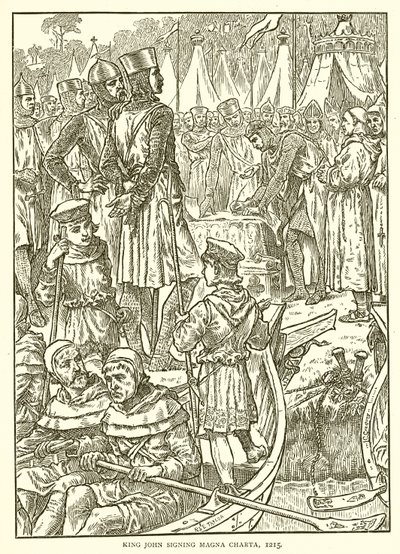 Kong John underskriver Magna Charta, 1215 af English School