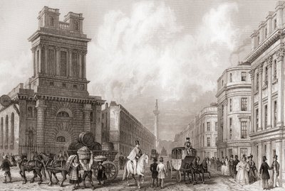 King William Street og St Mary Woolnoth, London, England af English School