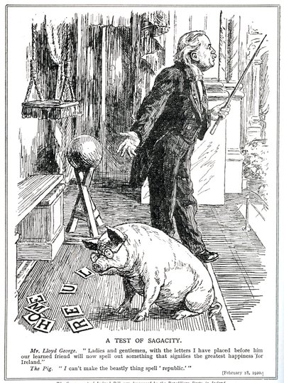 LLoyd George møder modstand mod sit lovforslag om regering i Irland fra det irske republikanske parti. februar, 1920 af English School
