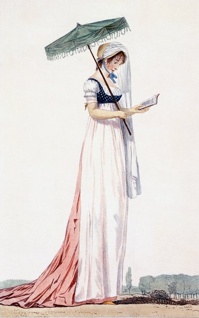 Dame elegant sommerkjole med parasol, fra Delacourt, 1770 (farvegravering) af English School