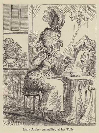 Lady Archer emaljerer på sit toilet (gravering) af English School