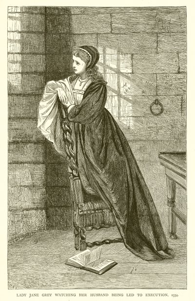 Lady Jane Gray ser sin mand blive ført til henrettelse, 1554 af English School
