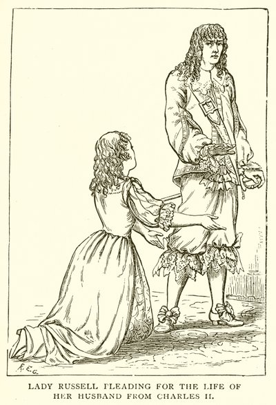 Lady Russell bønfalder for sin mands liv fra Charles II af English School