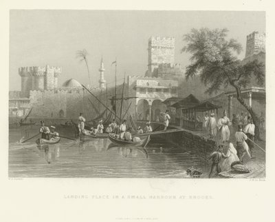 Anløbssted i en lille havn på Rhodos, 1837 af English School