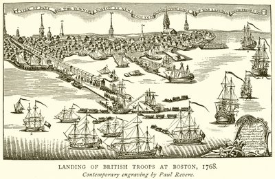 Landgang af britiske tropper i Boston, 1768 af English School