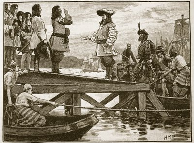 Landing af Marshall Schomberg ved Carrickfergus, illustration fra Cassells Illustrated History of England (sepia foto) af English School