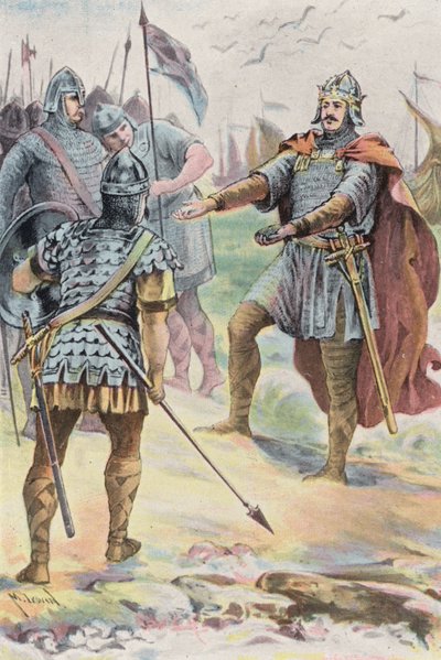 Vilhelm af Normandiets landgang (farvelitografi) af English School