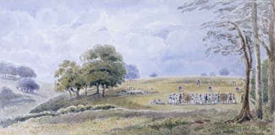 Landskab med kvindelige bueskytter (wc på papir) af English School