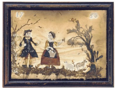 Landskab med figurer og får af English School