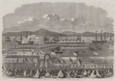 Nedlægning af grundstenen til Albert Harbour, Greenock (gravering) af English School