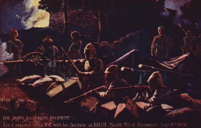 Lce Corporal Smith DC mit seiner Abteilung in Bilot, Nordwestgrenze von English School