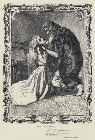 Lear og Cordelia, Kong Lear, 4. akt, 7. scene (kobberstik) af English School