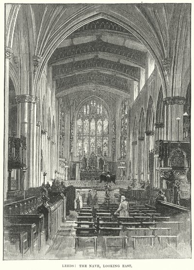 Leeds: The Nave, set mod øst (gravering) af English School