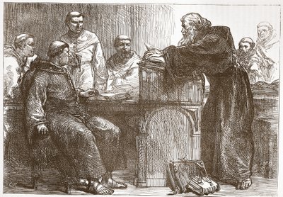 Lefevre holder foredrag på Sorbonne, illustration fra The History of Protestantism af James Aitken Wylie (1808-1890), pub. 1878 af English School