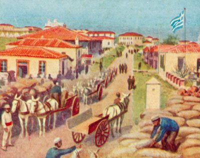 Lemnos, ved Mudros-bugten (farvelitografi) af English School