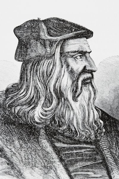 Leonardo Da Vinci (litografi) af English School