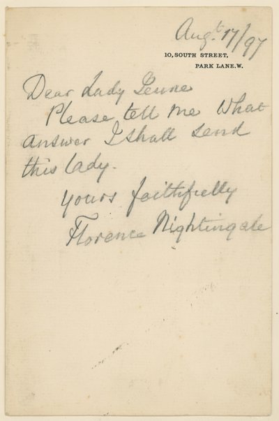 Brev fra Florence Nightingale af English School