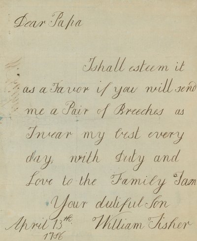 Brev fra William Fisher (autograf) af English School