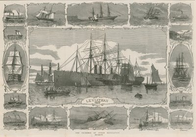 Leviathan 1858; montage af billeder, der viser forløbet af steam nav af English School