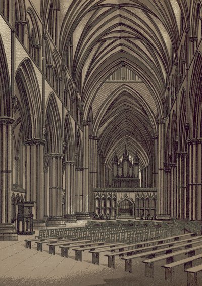Lincoln-katedralen, skibet, set mod øst (litografi) af English School