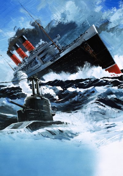 Liner bliver sænket af en ubåd af English School