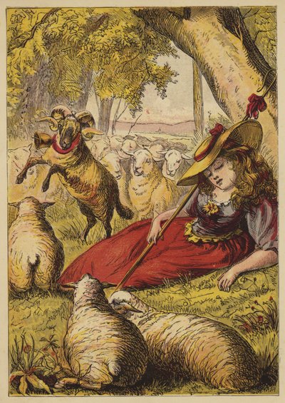 Lille Bo-Peep (farvet gravering) af English School