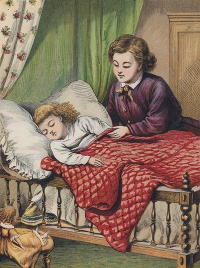 Lille pige, der skal sove (farvelitografi) af English School