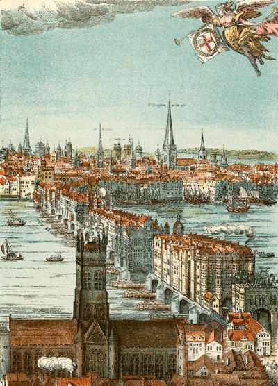 London Bridge (farvelagt gravering) af English School